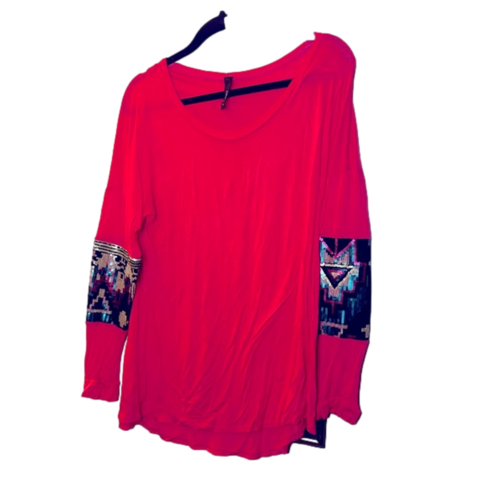 Hot pink long sleeve large top with sequin elbows